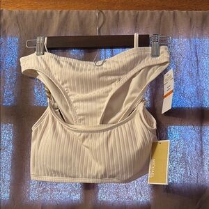 Michael Kors Cream Ribbed Crop bathing suit